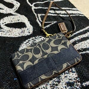 Coach denim signature stripe wristlet